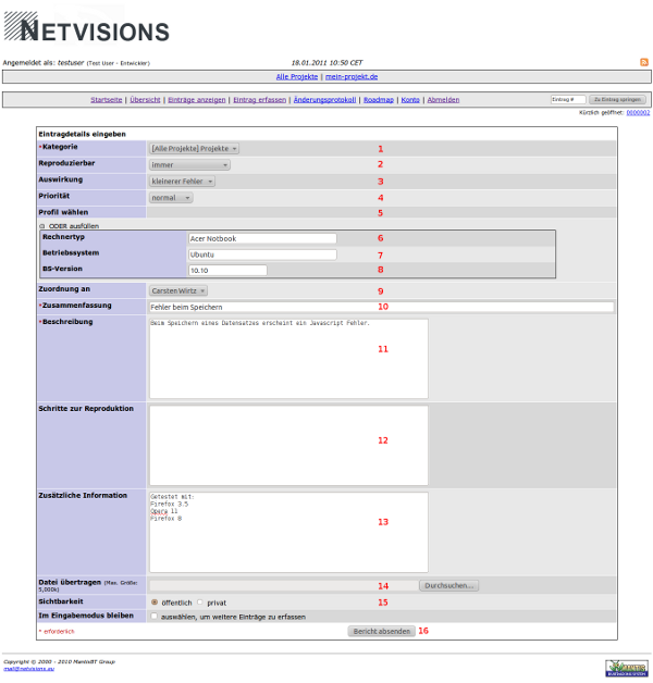 Bugtracker Eintrag erfassen